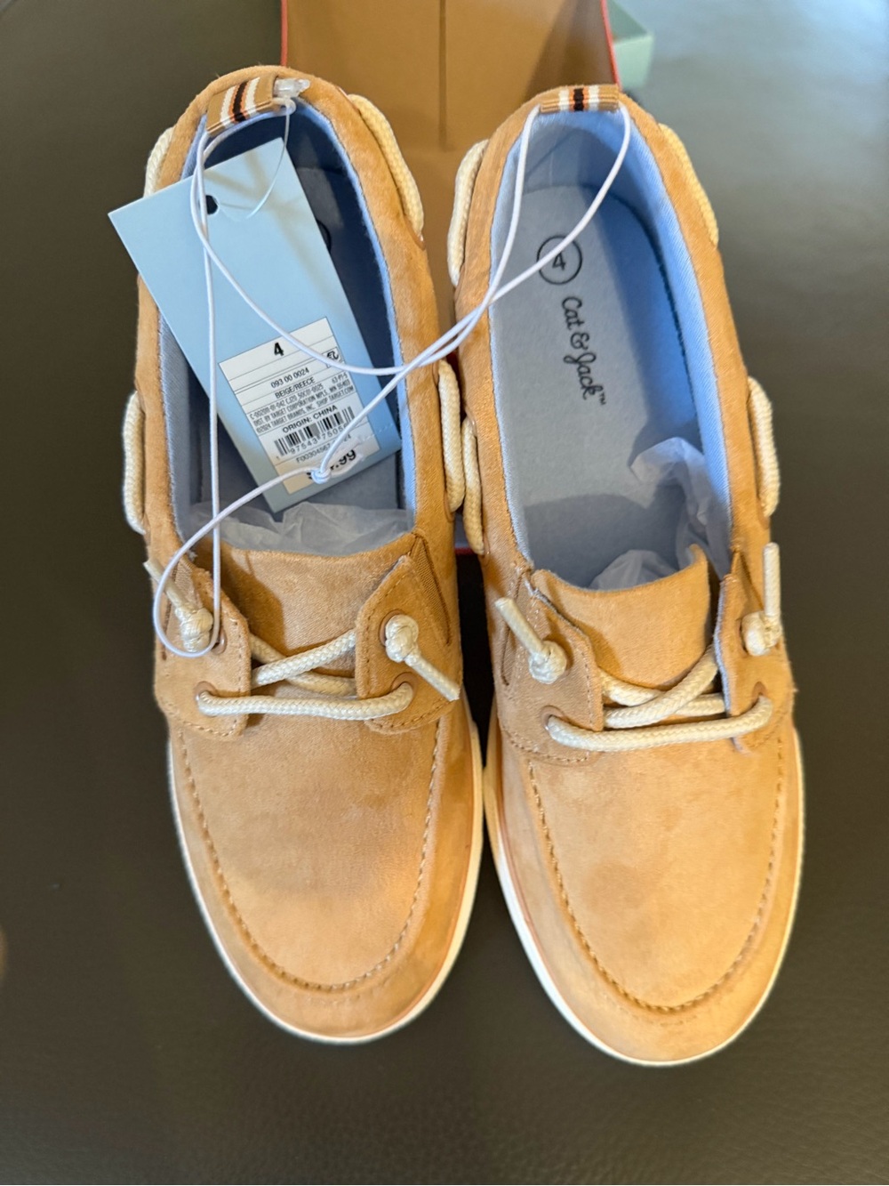 Cat & Jack Suede Lace Boat Shoes in Tan and Cream